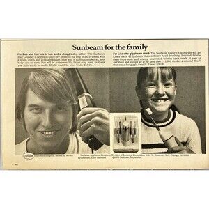 Sunbeam Electric Hair Groomer & Toothbrush "For the Family"Vintage Print Ad 1970